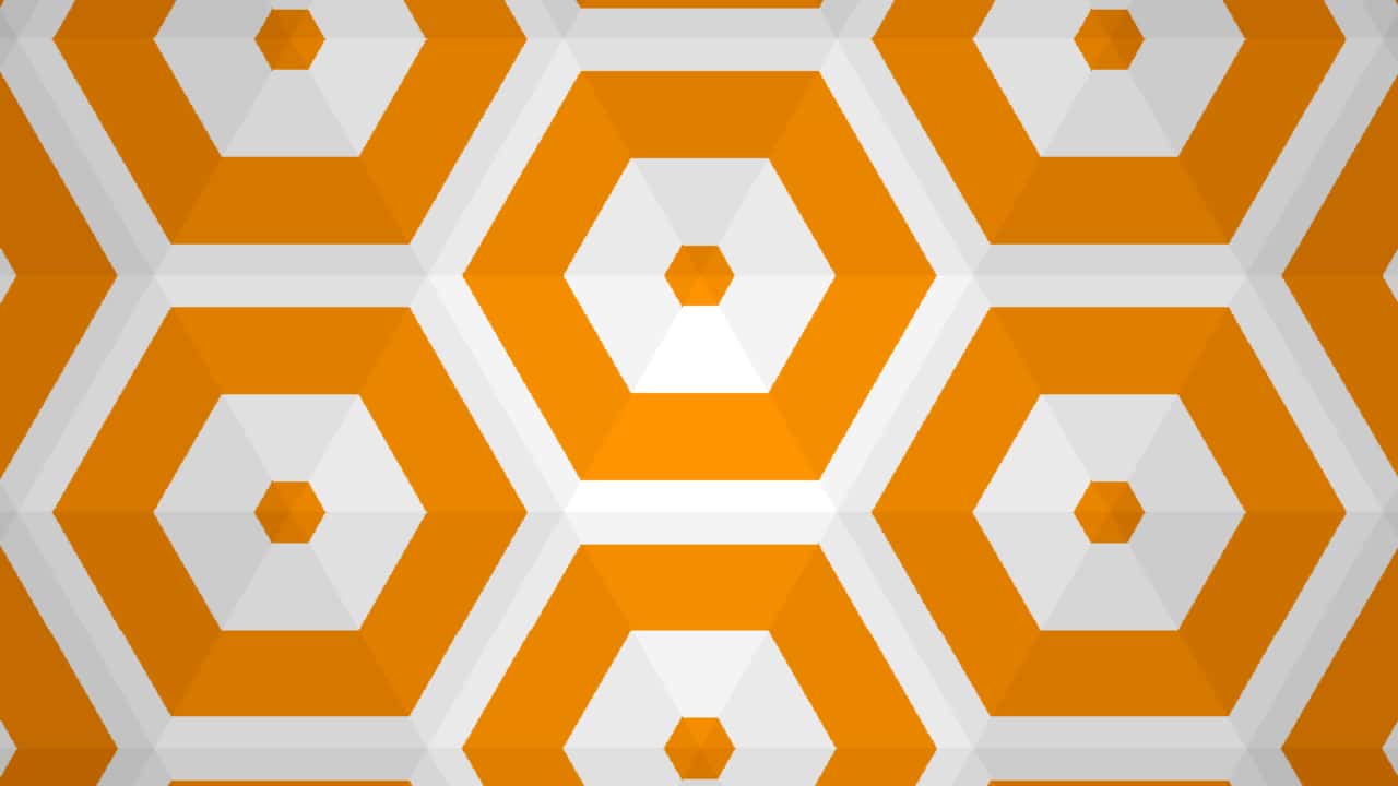 Triangle kaleidoscope tile of an image with alternating white and orange horizontal lines