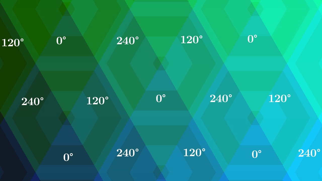 The tiling of rhombi showing the angle the copied center triangle should be rotated by