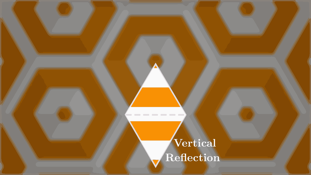 Triangle kaleidoscope tile of an image with alternating white and orange horizontal lines